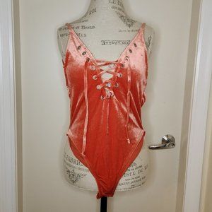 Laceup corset highcut velvet swimsuit